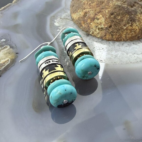 Tommy & Rosita Singer Sterling Silver Turquoise Beads Dangle Earrings For Women - Picture 4 of 10